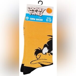 •WARNER BROS.•NWT LOONEY TUNES DAFFY DUCK SOCKS— BLACK AND GOLD YELLOW SIZE 9-13